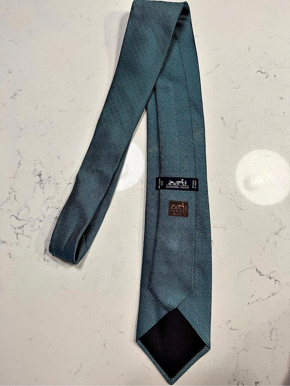 Hermes Geometric Silk Tie in Blue & Black